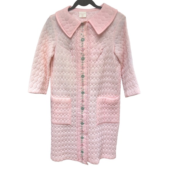 Vintage Other - Vintage 60's Pink Quilted Floral Embroidered Robe Housecoat Size 12 202